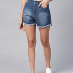 Women Blue Washed High-Rise Pure Cotton Denim Shorts