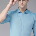 Men Blue Solid Pure Cotton Slim Fit Formal Shirt