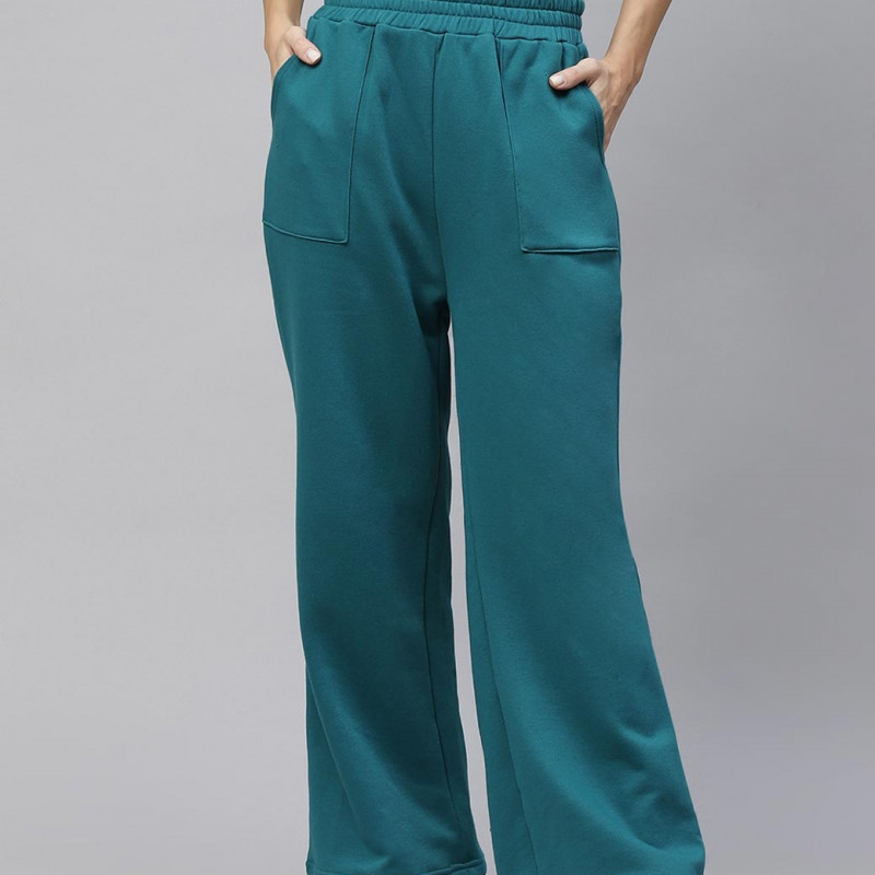 Women Teal Blue Solid Track Pants