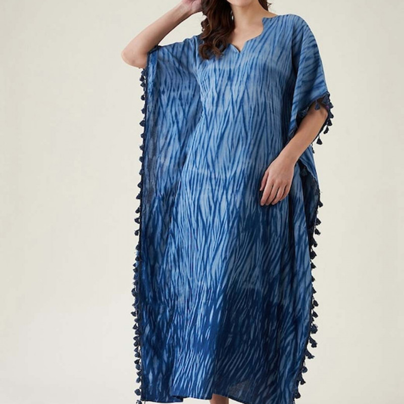 Navy Blue Printed Maxi Nightdress