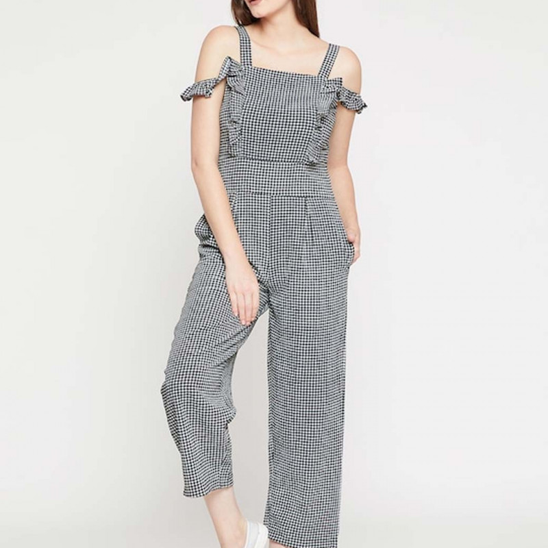 Black & White Checked Culotte Jumpsuit