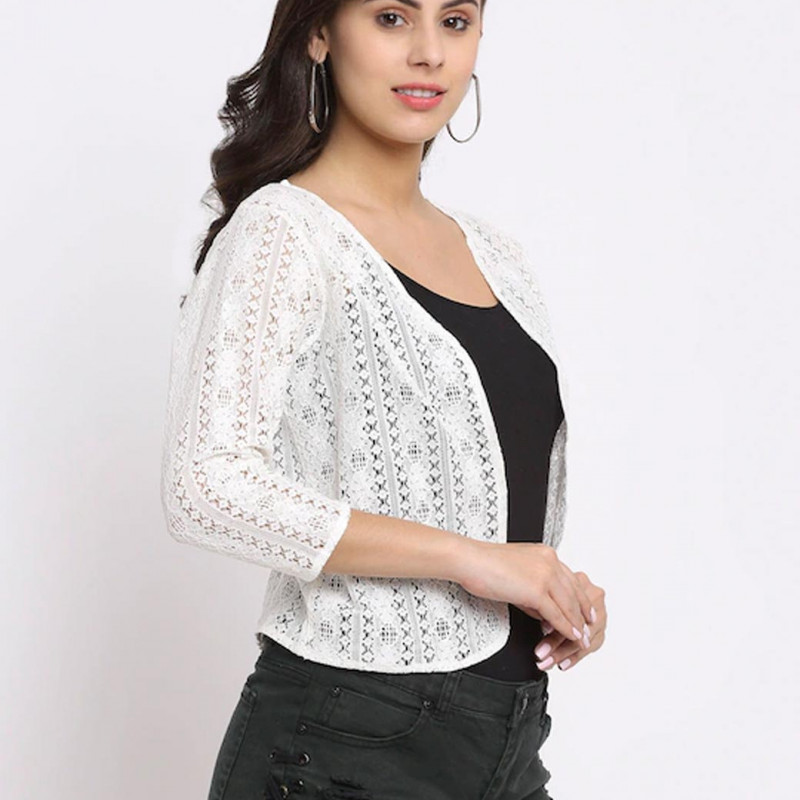 Women White Pure Cotton Shrug