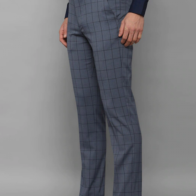 Men Grey Checked Slim Fit Trousers