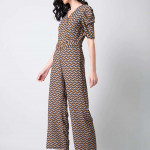 Women Mustard Yellow & Grey Printed Basic Jumpsuit