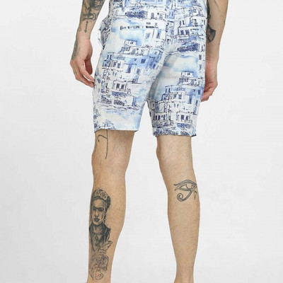 Men White Printed Low-Rise Linen Shorts